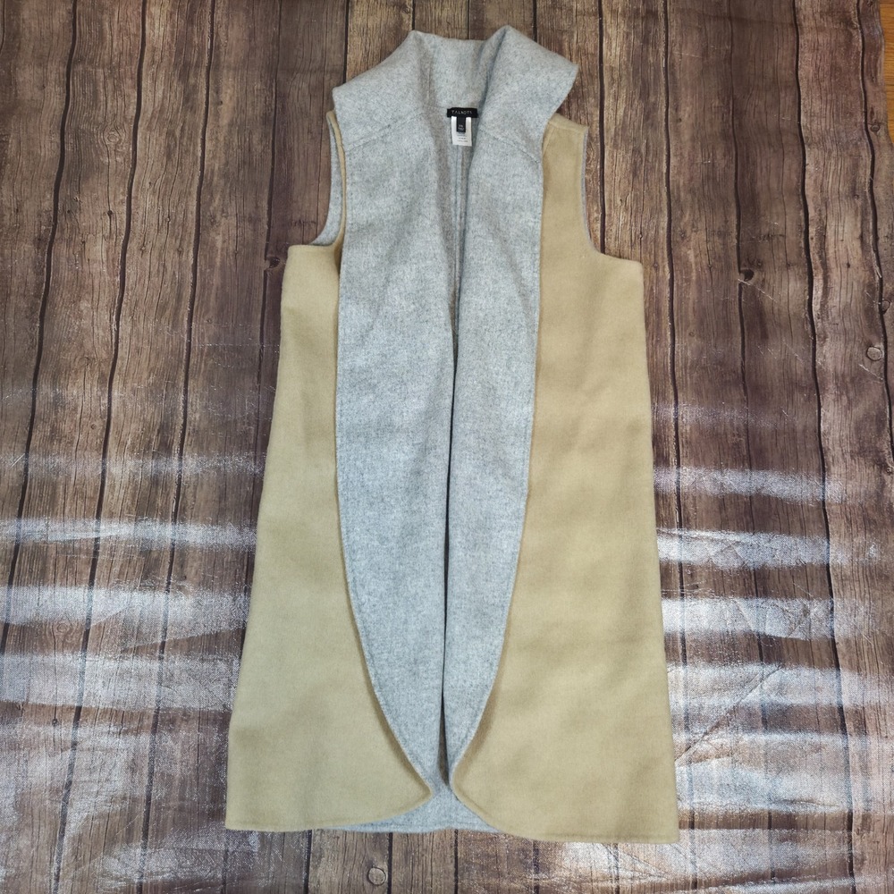 Talbots Double Face Reversible‎ Wool Vest Womens XS Camel Gray Quiet Luxury Prep